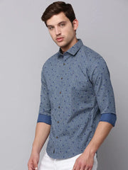Men Blue Printed Casual Shirt-BARONPRINTED-4004-Blue