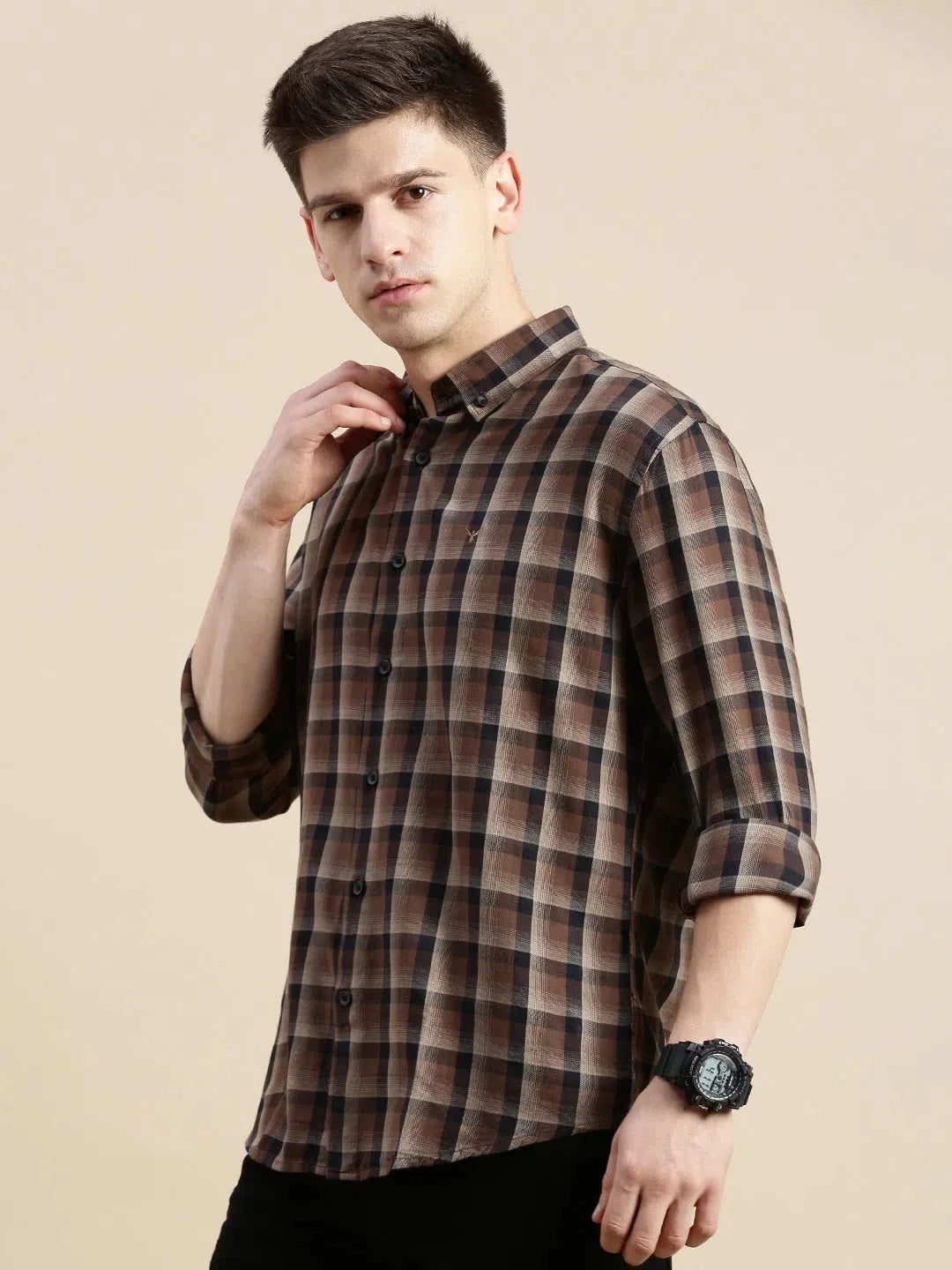 Brown Checked Cotton Shirt for Men | DesiQlo Mens Shirt