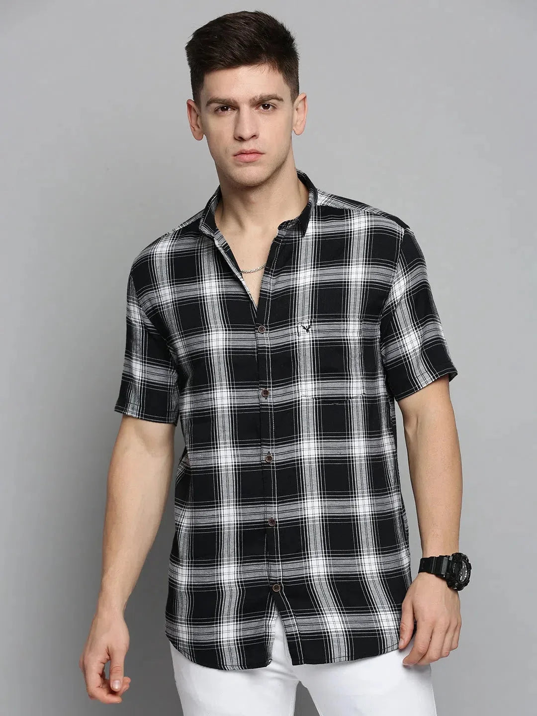 Black Checked Mens Shirt | Cotton Casual Shirt DesiQlo