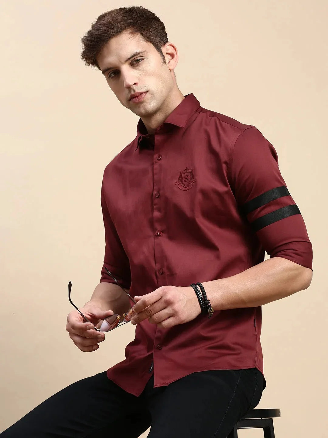 Maroon Solid Mens Shirt - Cotton Casual Shirt | DesiQlo