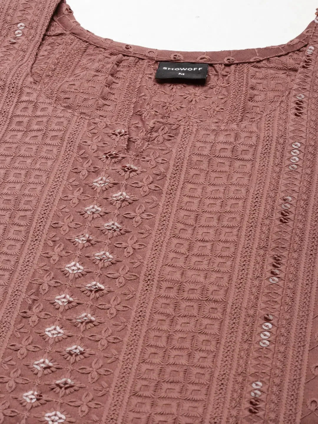 Brown Embellished Cotton Kurtas - Indian Kurta for Women