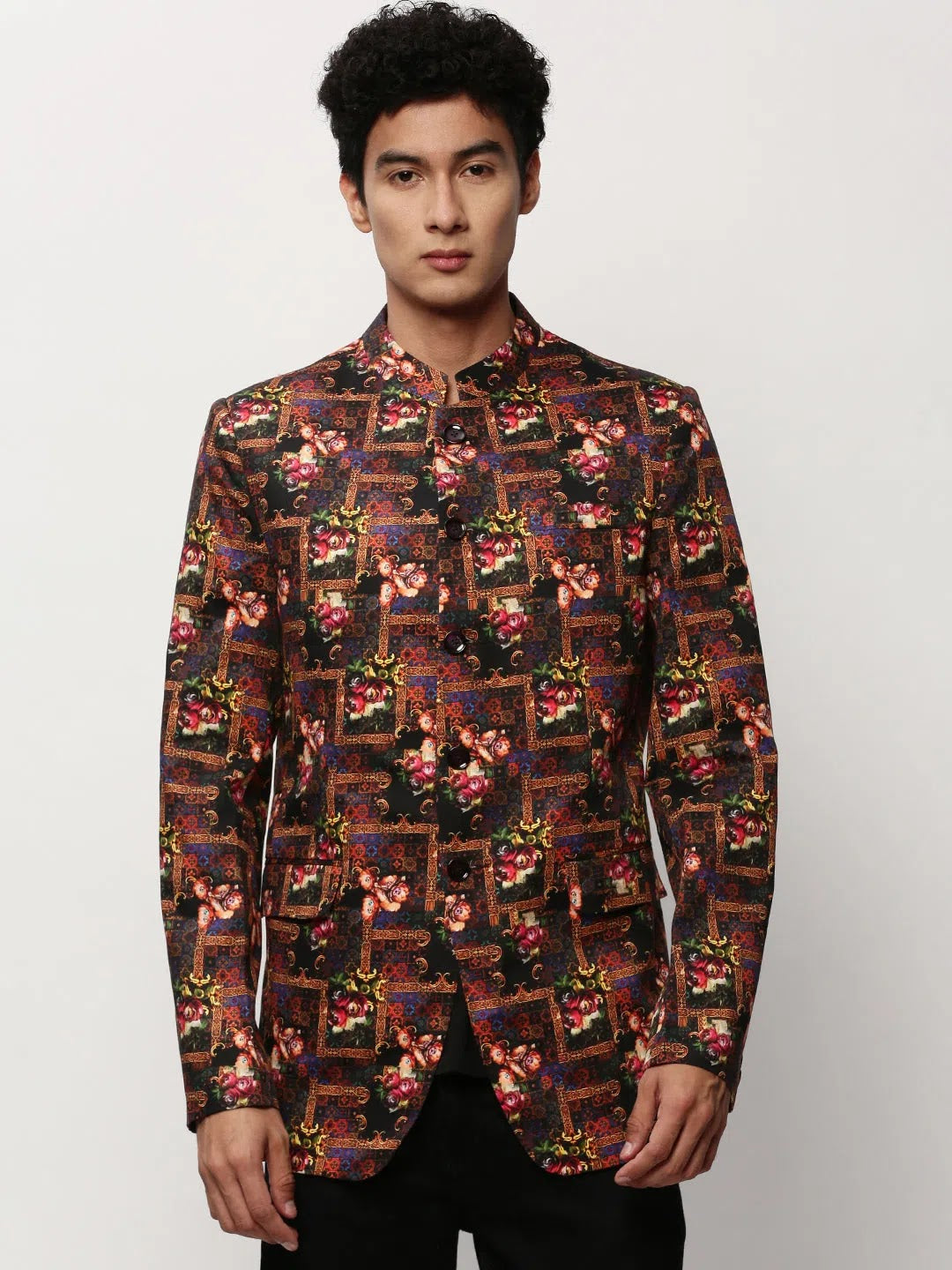 Black Print Blazer - Men's Indian Nehru Jackets Alternative