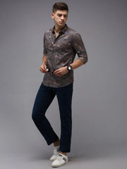 Men Grey Printed Casual Shirt-PARKERPRINT-1543-Grey
