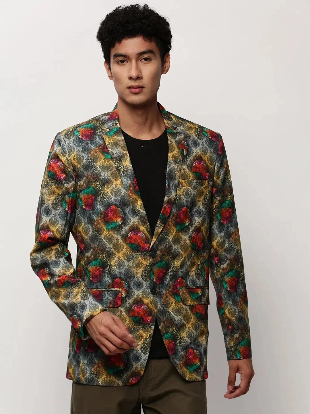 Grey Printed Casual Blazer | Men's Ethnic Wear - DesiQlo