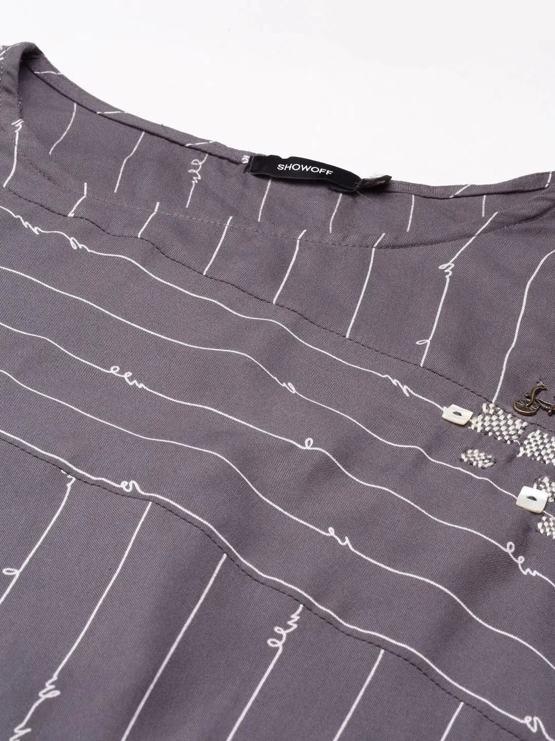 Grey Striped Kurta | A-Line Indian Kurtis | DesiQlo Fashion