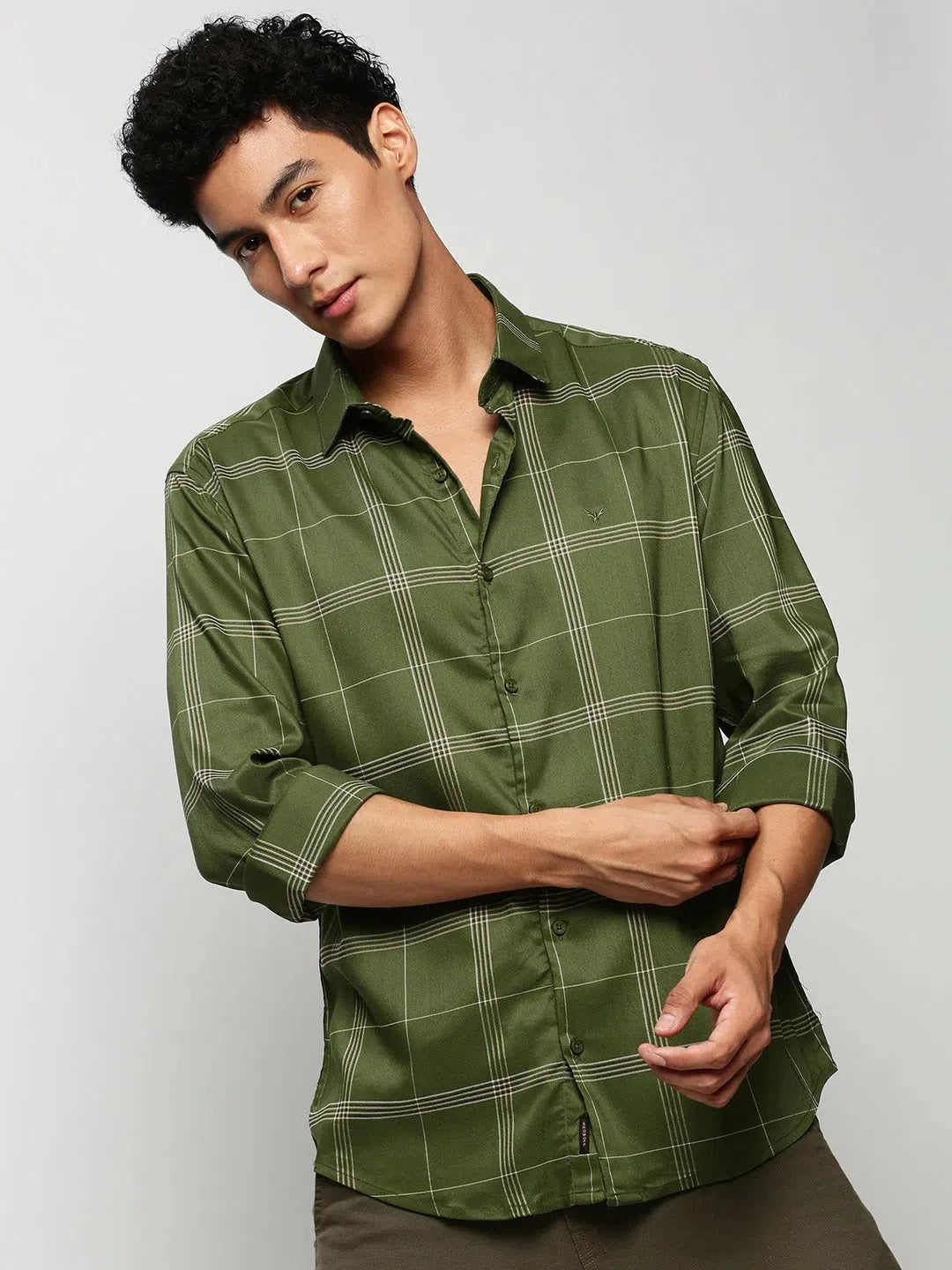 Men Green Checked Casual Casual Shirts-TRUJETTWILL-5482-Green