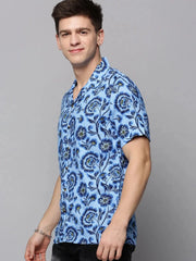 Men Blue Printed Casual Shirt-RESORTPRINT-3182-Blue