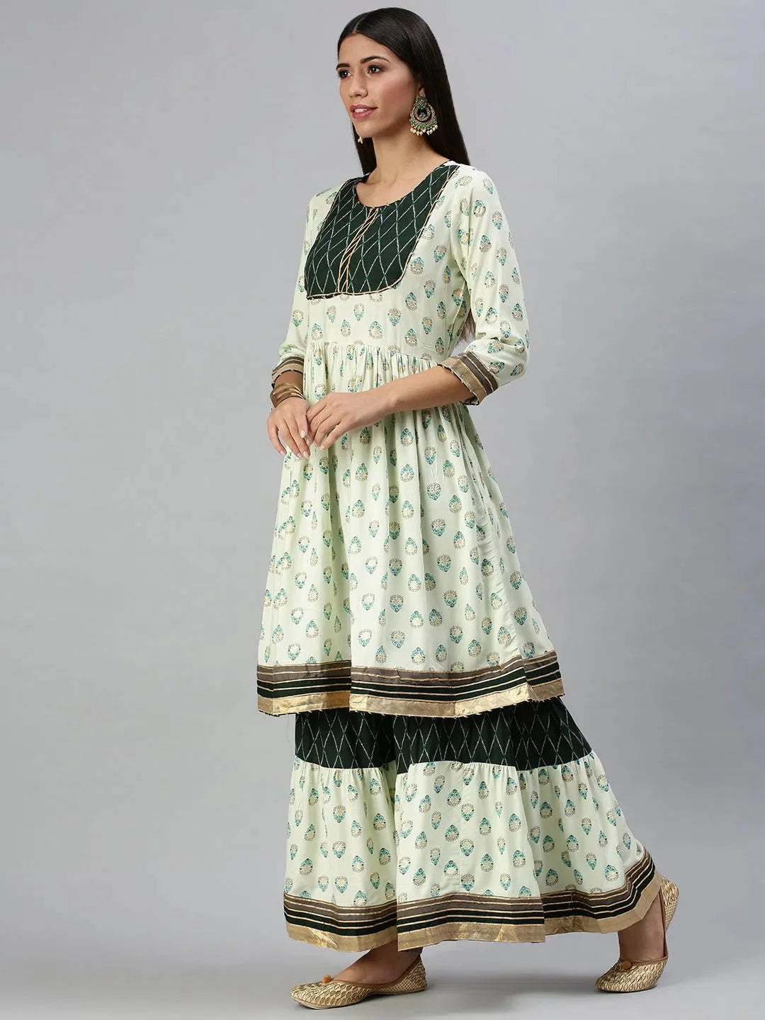 Green Printed Cotton Kurta Sets for Women | Indian Kurta Sets