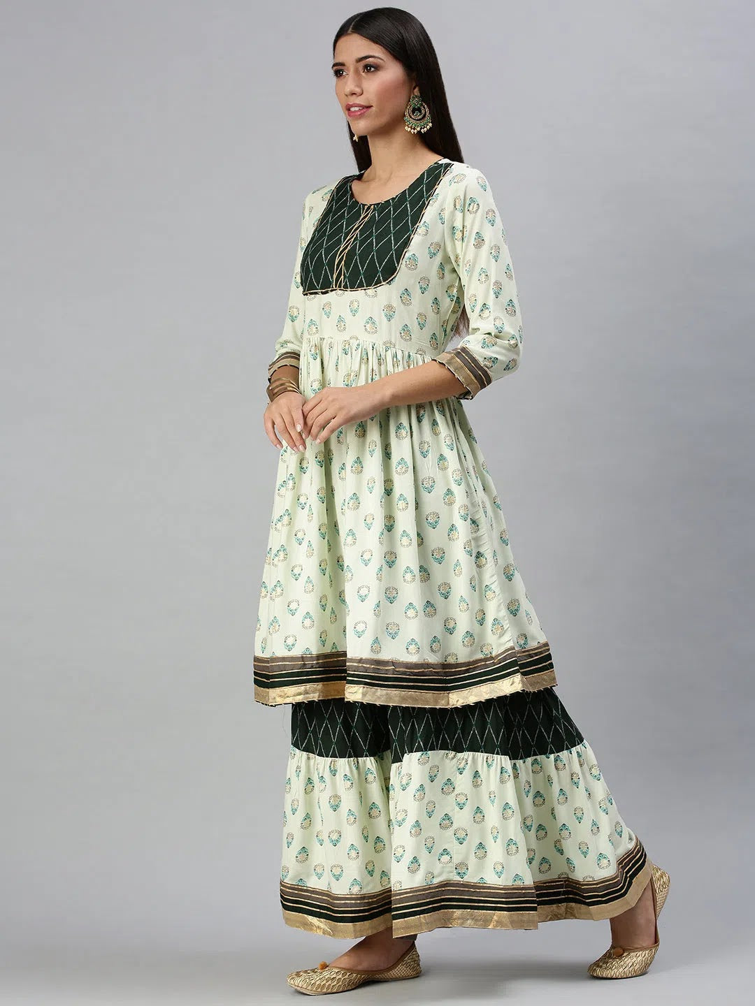 Green Printed Cotton Kurta Sets for Women | Indian Kurta Sets