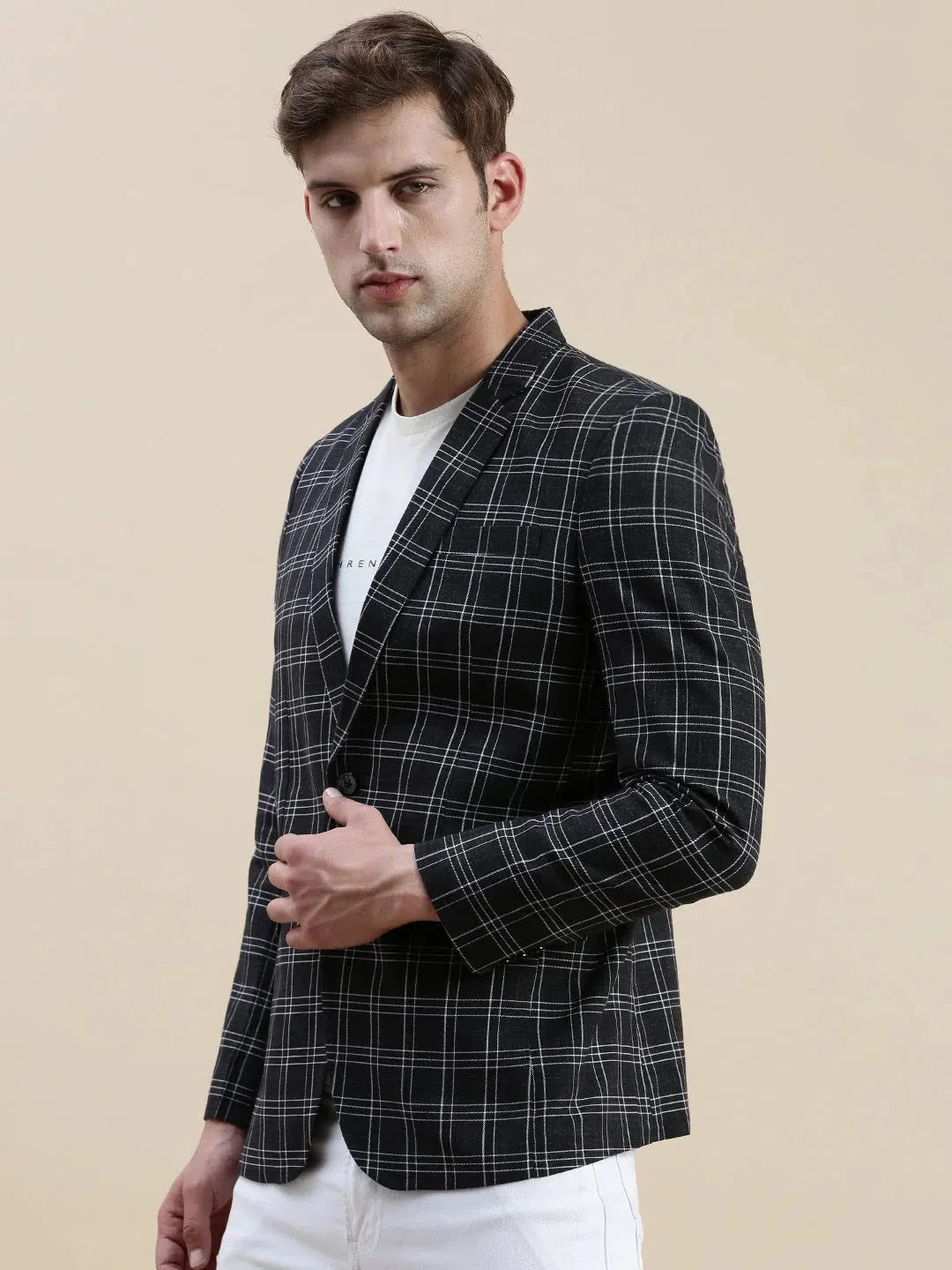 Black Checked Cotton Blazer | Men's Ethnic Wear