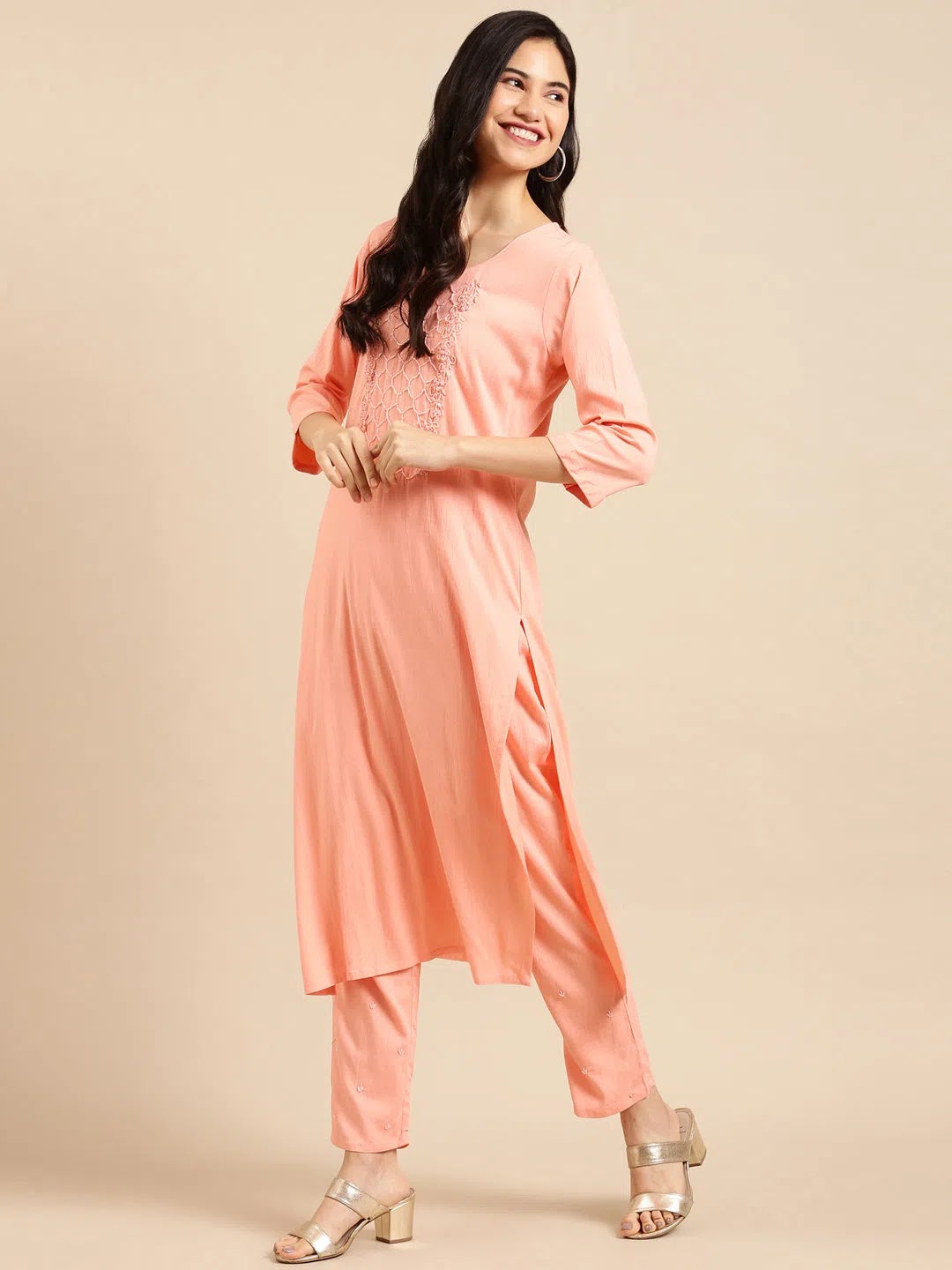 Peach Solid Kurta Set | Women's Cotton Designer Kurta Sets