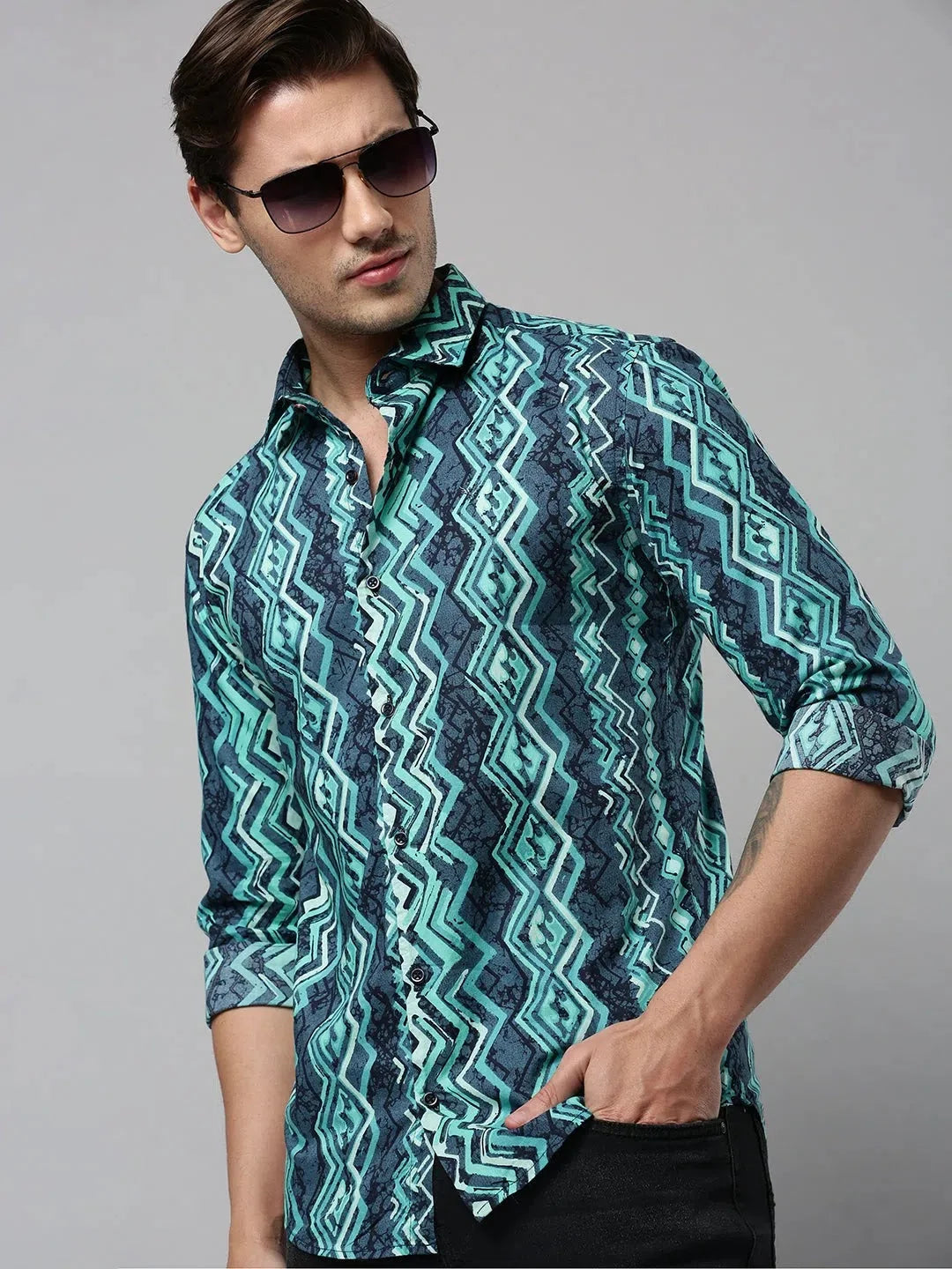 Green Printed Cotton Mens Shirt | Stylish Casual Shirts