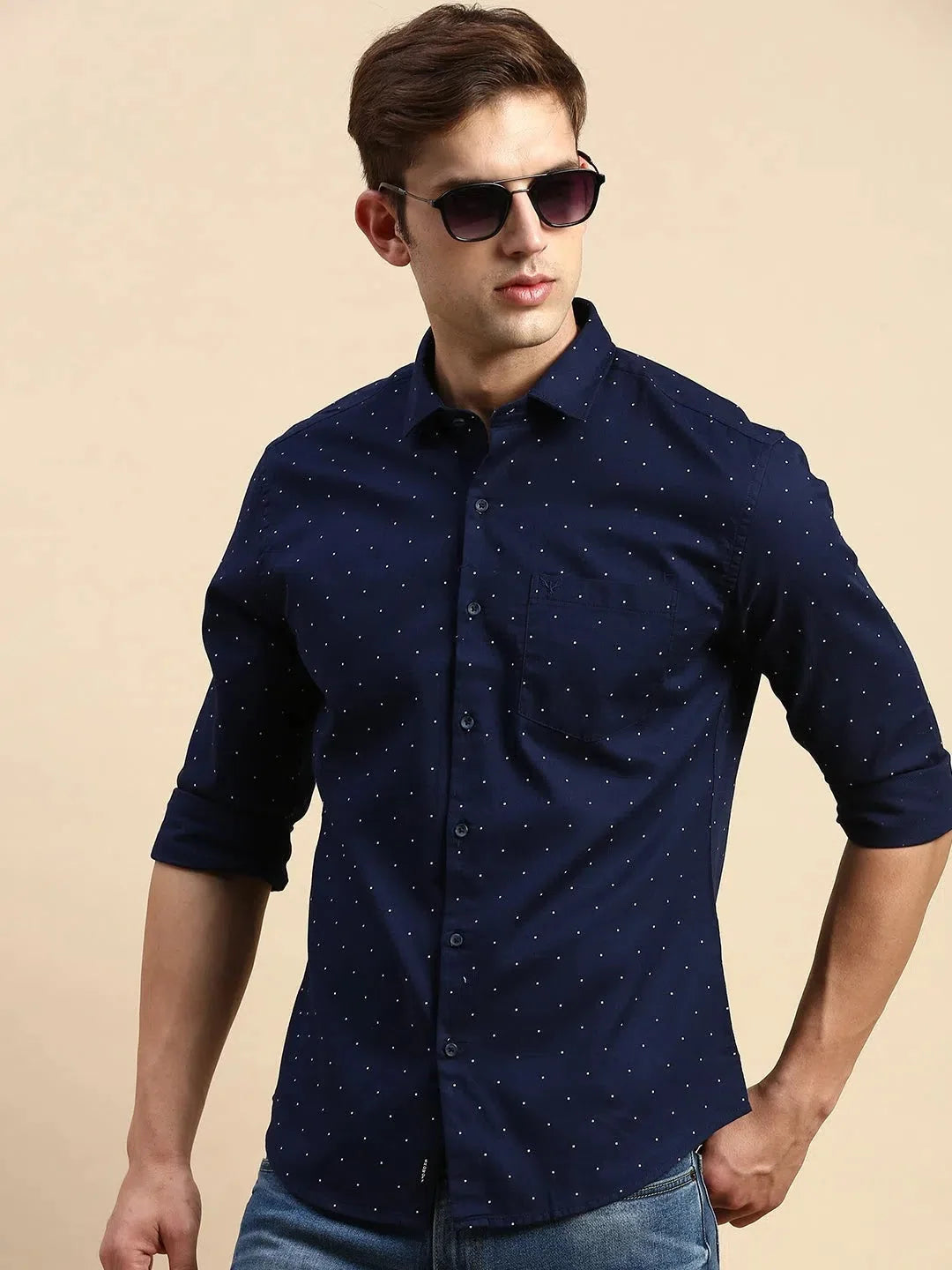 Men's Navy Printed Cotton Shirt | Stylish Casual Wear