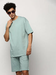 Men Green Solid Casual Co ords-EX-699-Seagreen