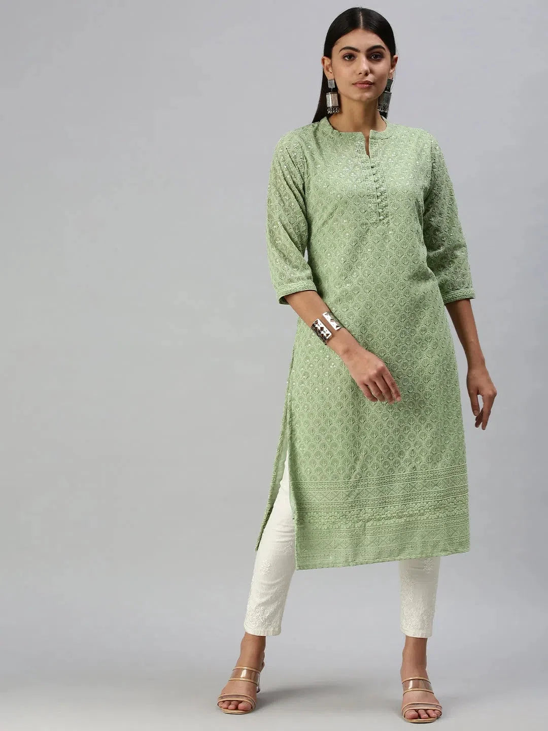 Green Embroidered Kurta - Stylish Indian Kurta for Ladies Online