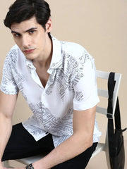 Men White Printed Casual Shirt-GEORGE-1650-White