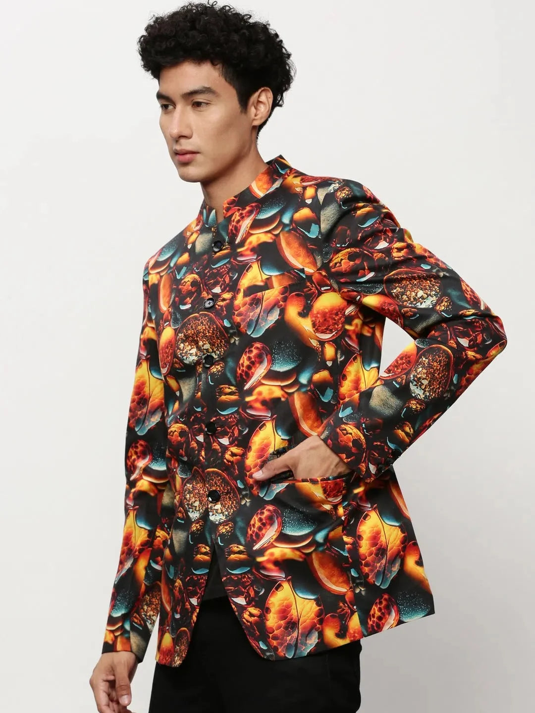 Orange Printed Casual Blazer | Men's Ethnic Nehru Jacket