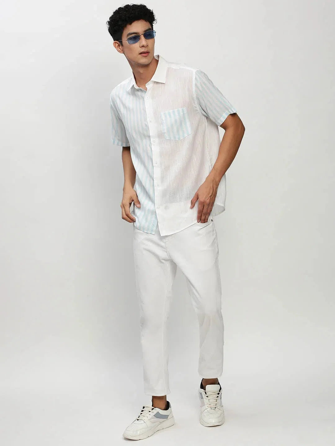 Men's White Striped Cotton Casual Shirts | DesiQlo