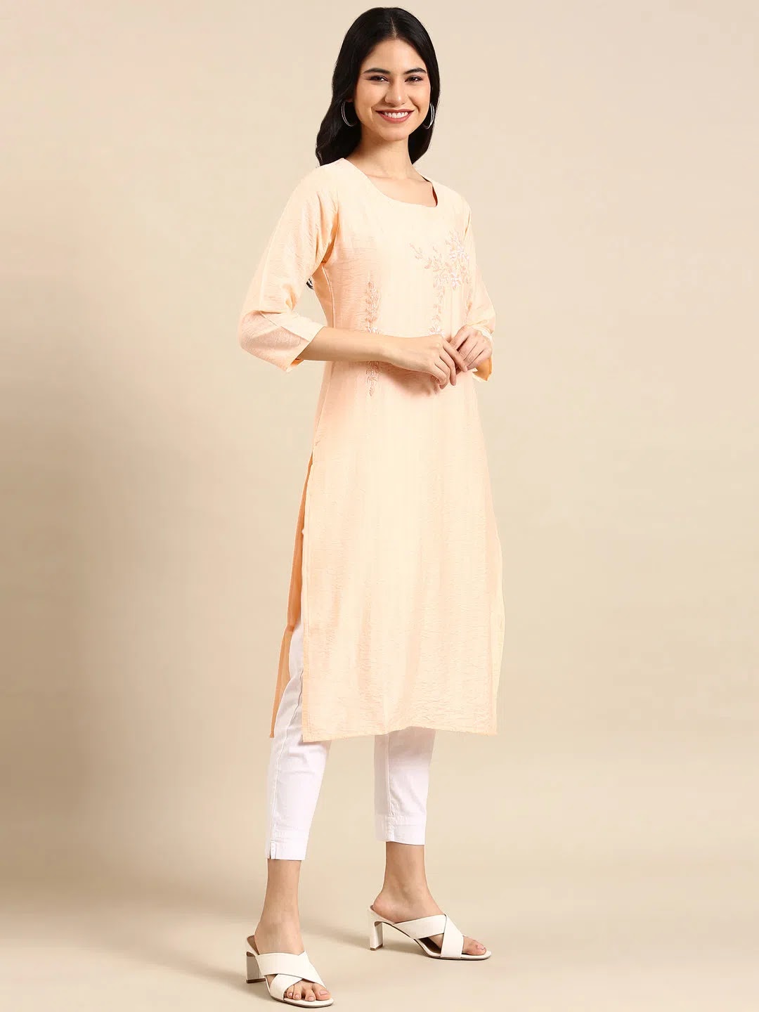 Peach Solid Cotton Kurtas for Women | Indian Kurta Ladies