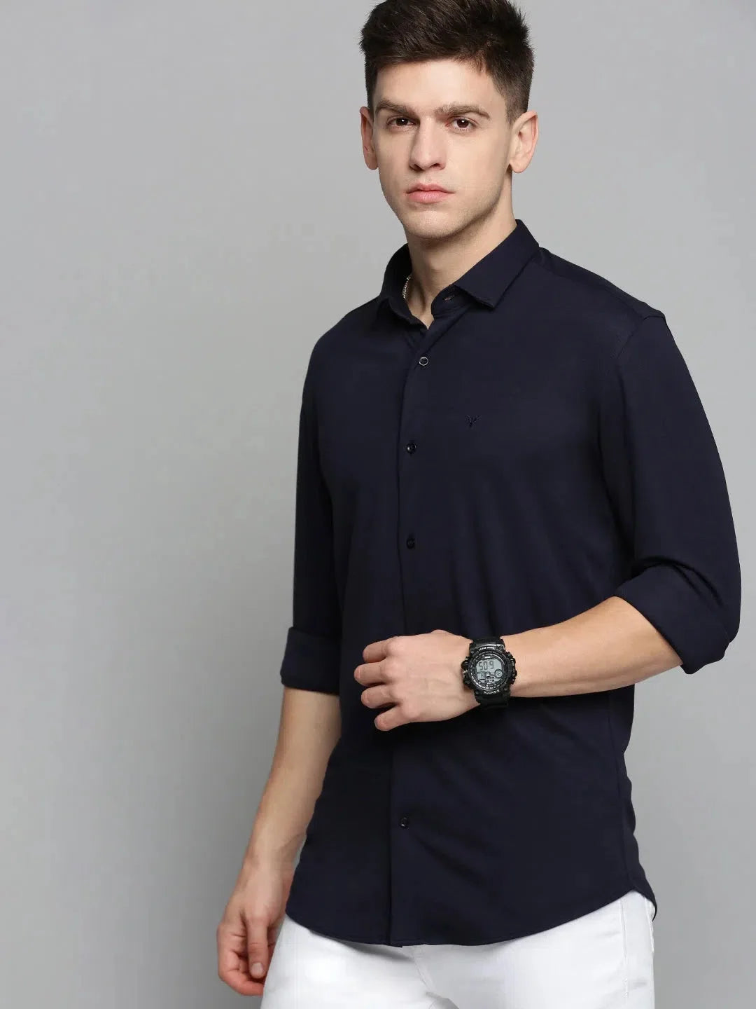 Navy Cotton Mens Shirt - Solid Casual Formal Shirts - DesiQlo