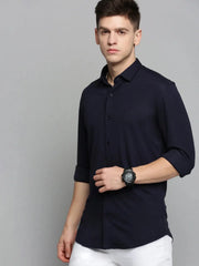 Men Navy Solid Casual Shirt-CARLOKNITS-3215-Navyblue