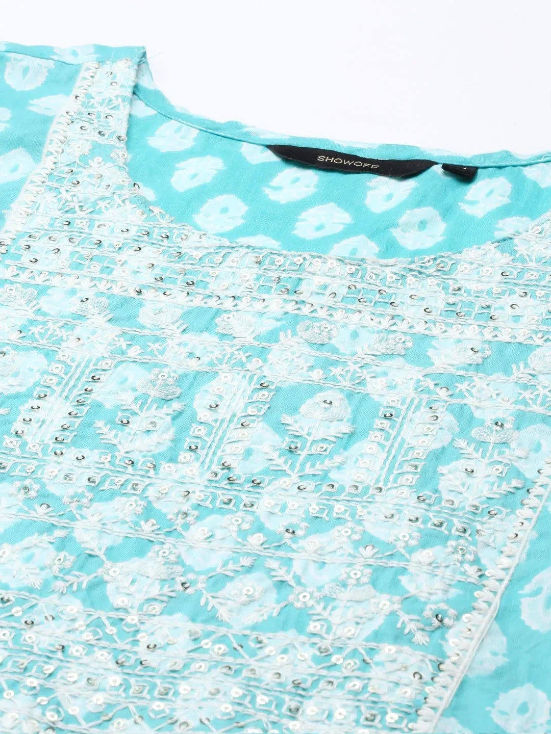 Turquoise Blue Printed Kurta Set | Women's Indian Kurta Sets