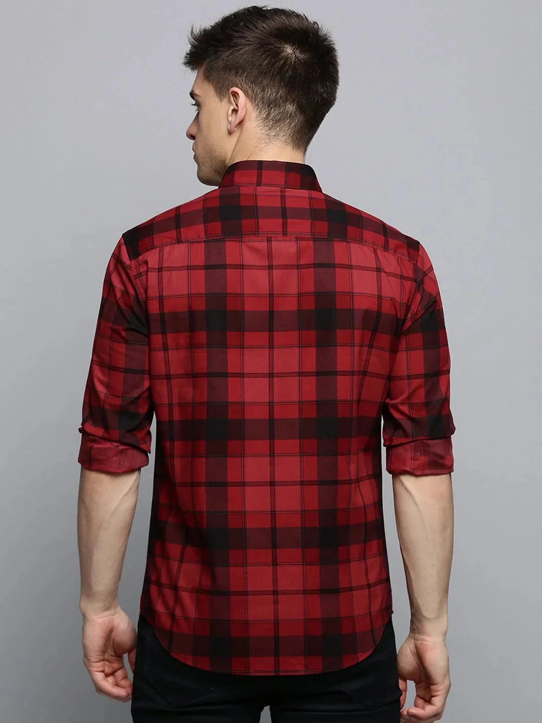 Men's Maroon Checked Shirt - Casual Cotton Shirt