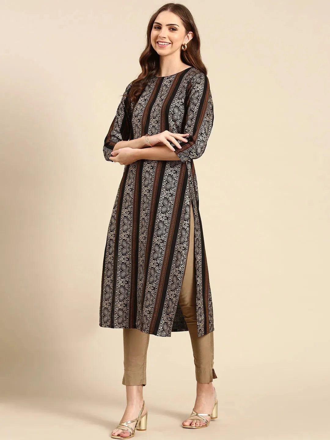 Black Printed Cotton Kurta | Modern Indian Kurta Ladies