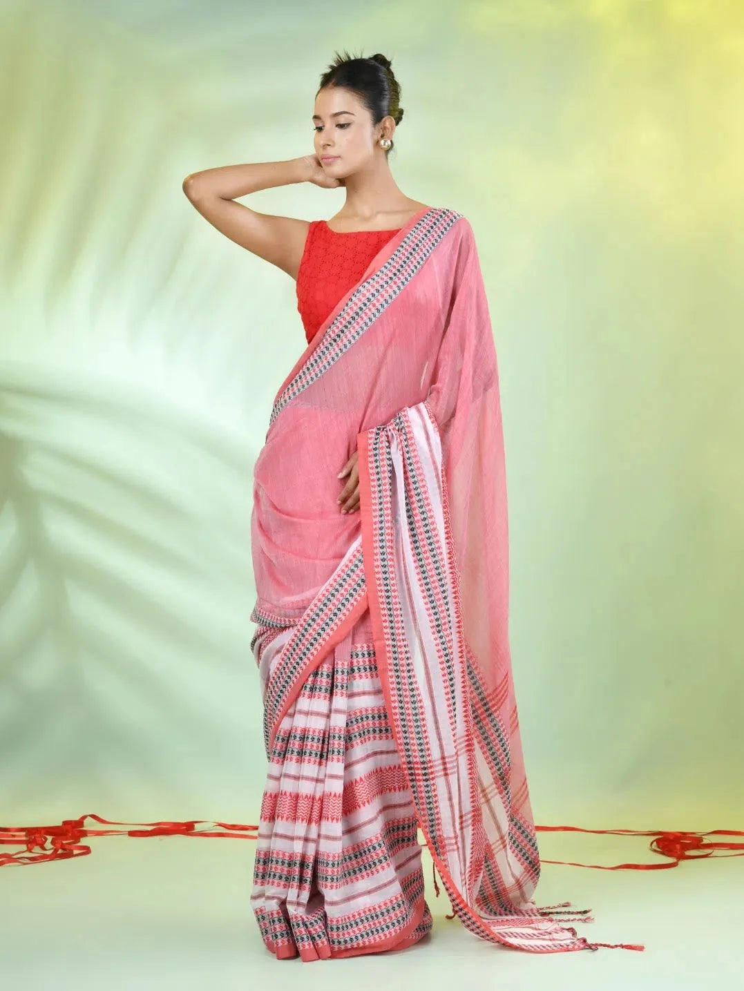 Rose Pink Cotton Saree - Indian Sari Elegance