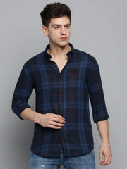 Men Navy Checked Casual Shirt-AARONCHECKS-4340-Navyblue