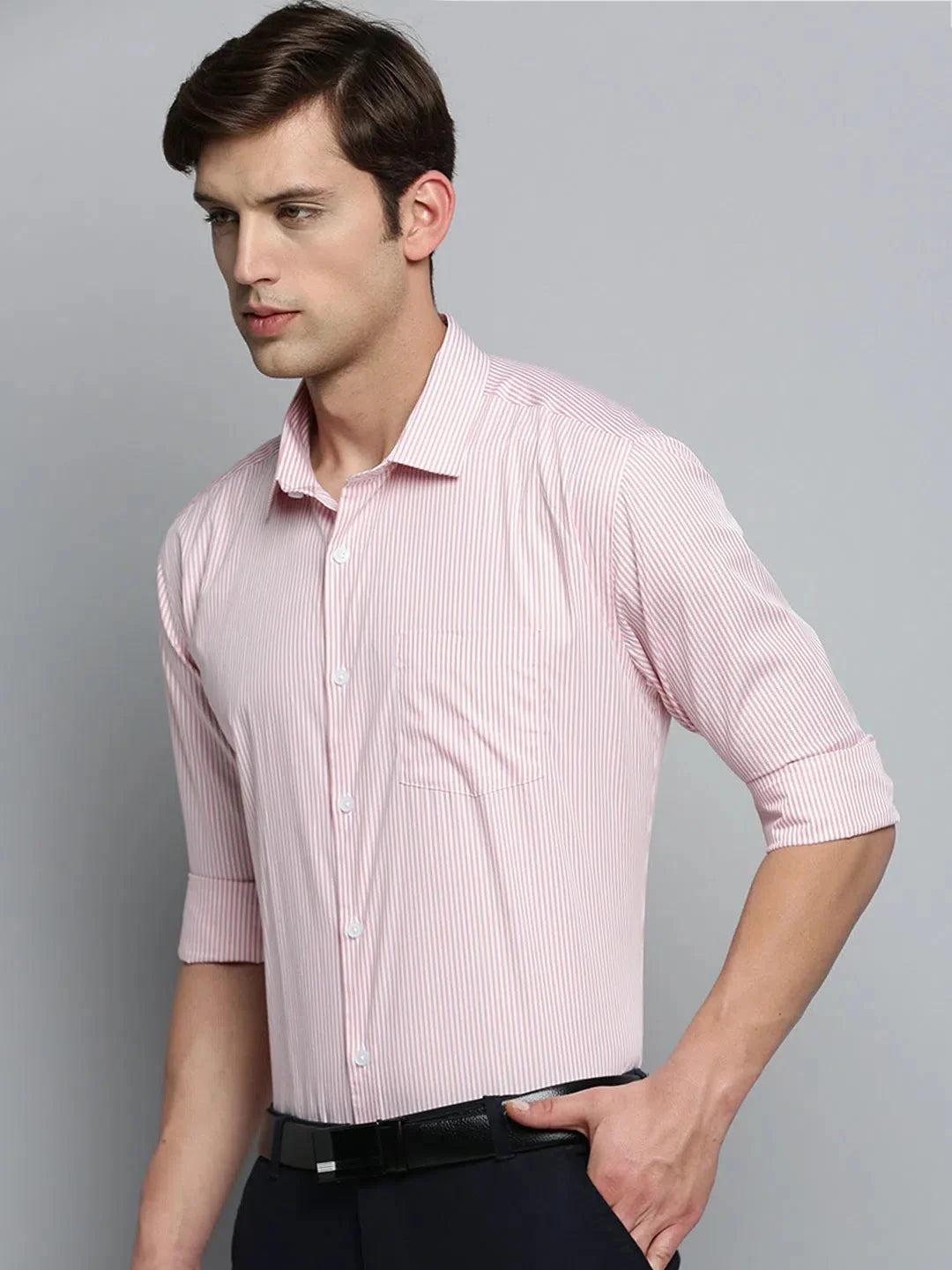 Peach Striped Formal Shirts for Men | DesiQlo Cotton Shirt