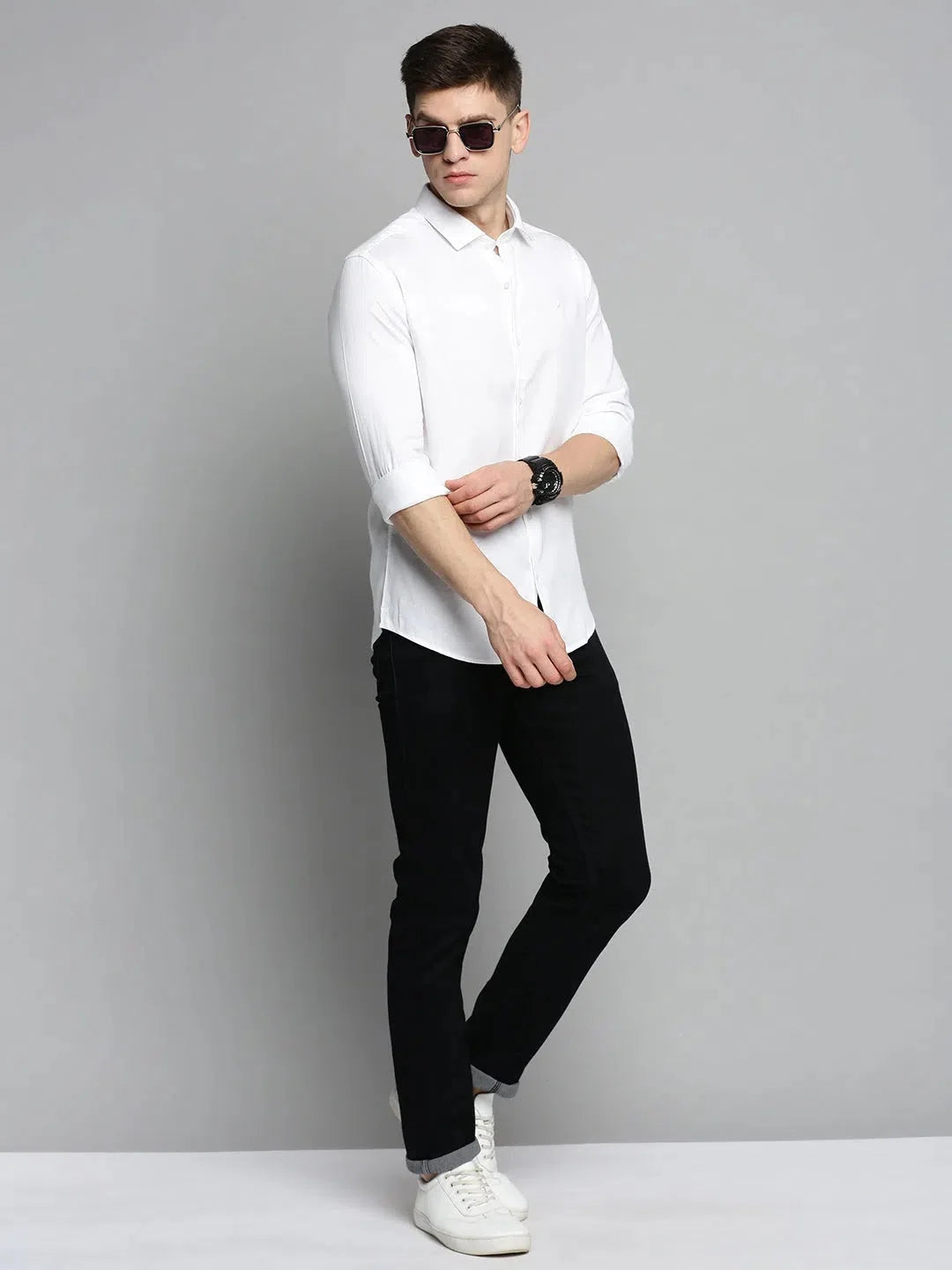 White Cotton Mens Shirt - Solid Casual Formal Shirts - DesiQlo