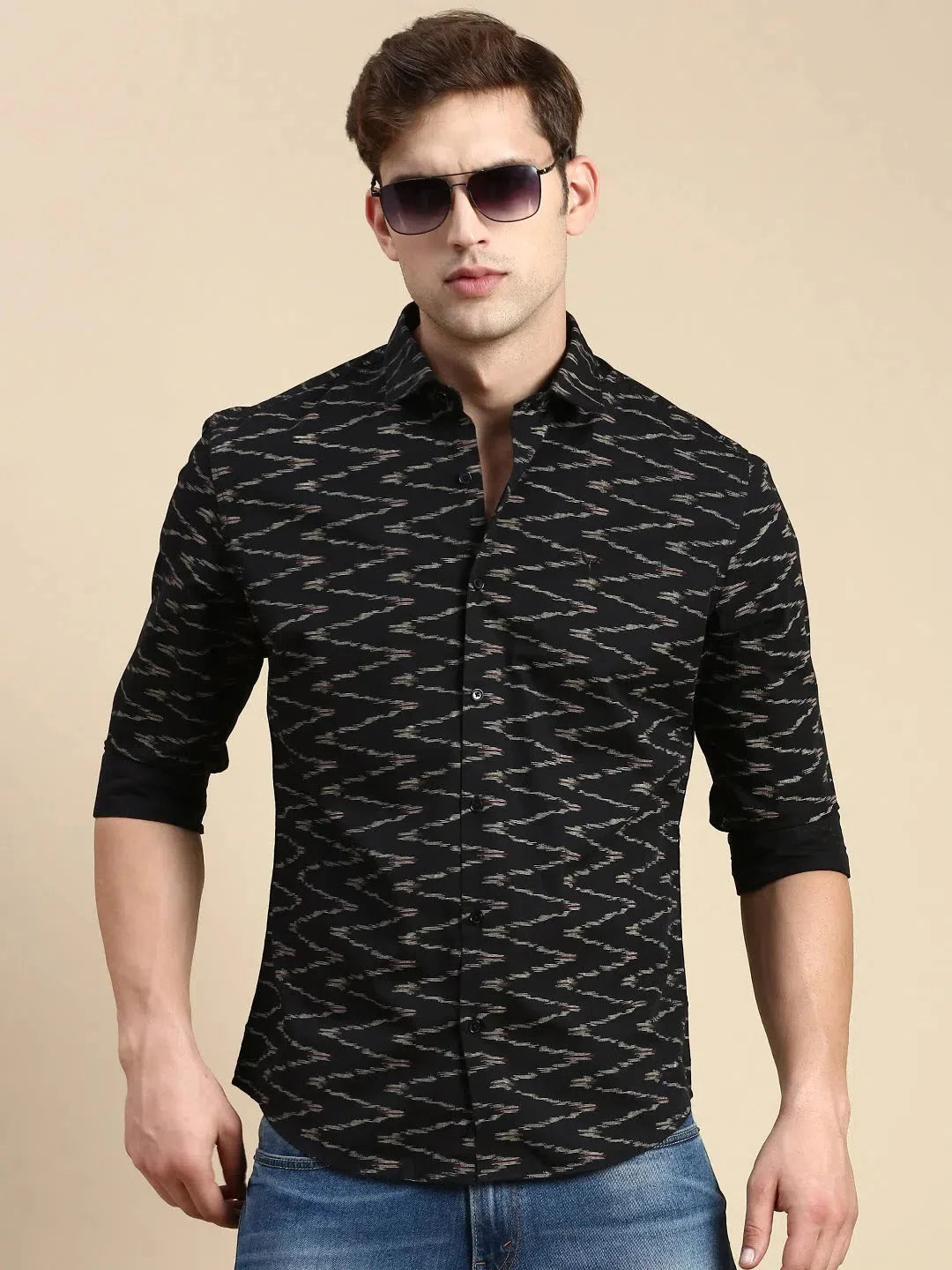 Men Black Printed Casual Shirt-RANGEPRINT-4914-Black