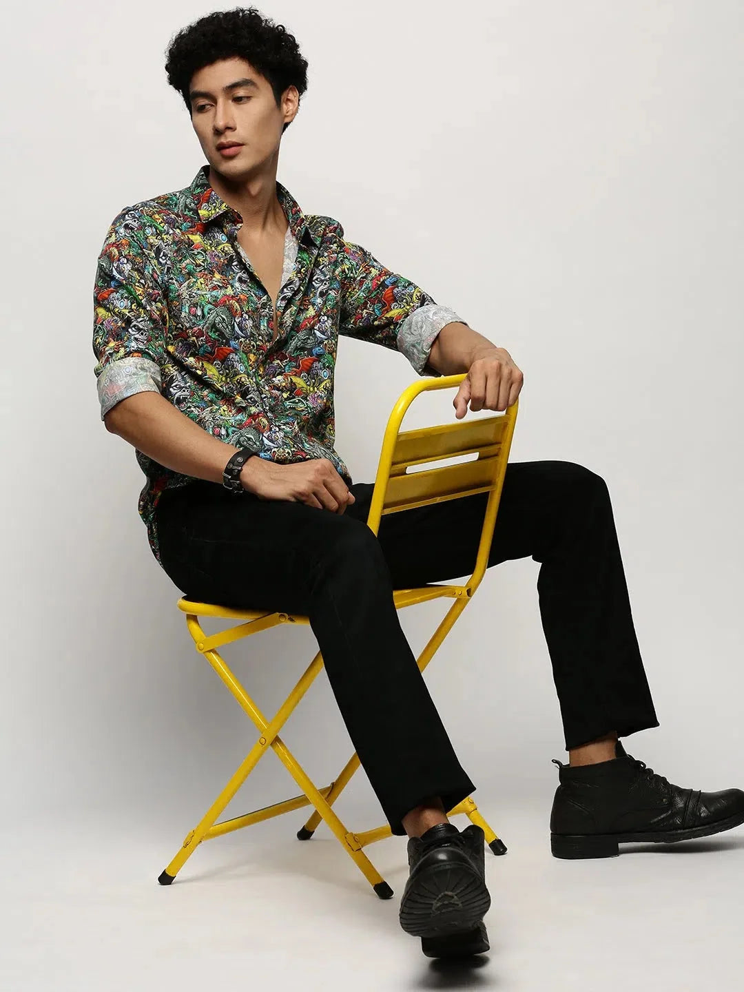 Men's Black Printed Cotton Shirt - Graphic Shirts | DesiQlo