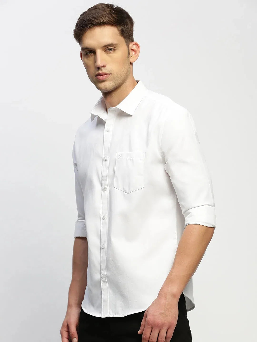 Men's White Cotton Formal Shirt | DesiQlo Solid Design