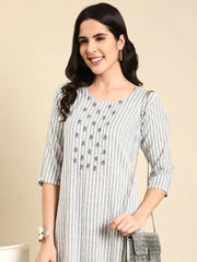 Women's White Striped Kurta SetKC-803-White