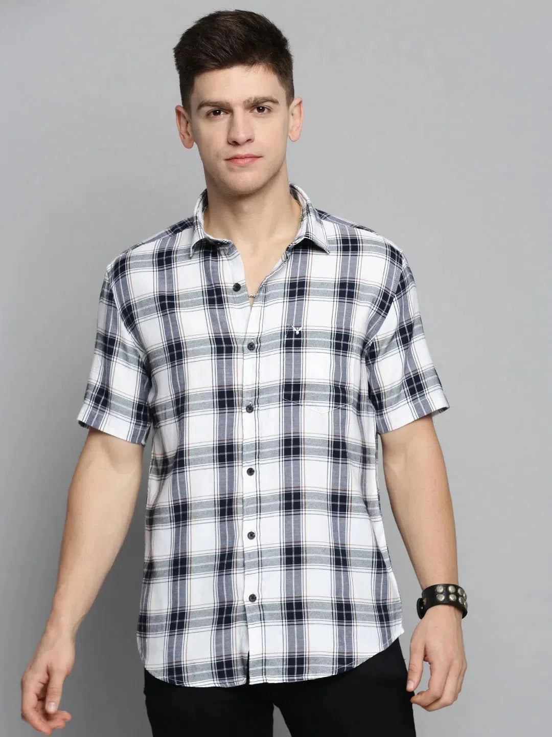 Men's White Checked Cotton Shirt | Casual Comfort