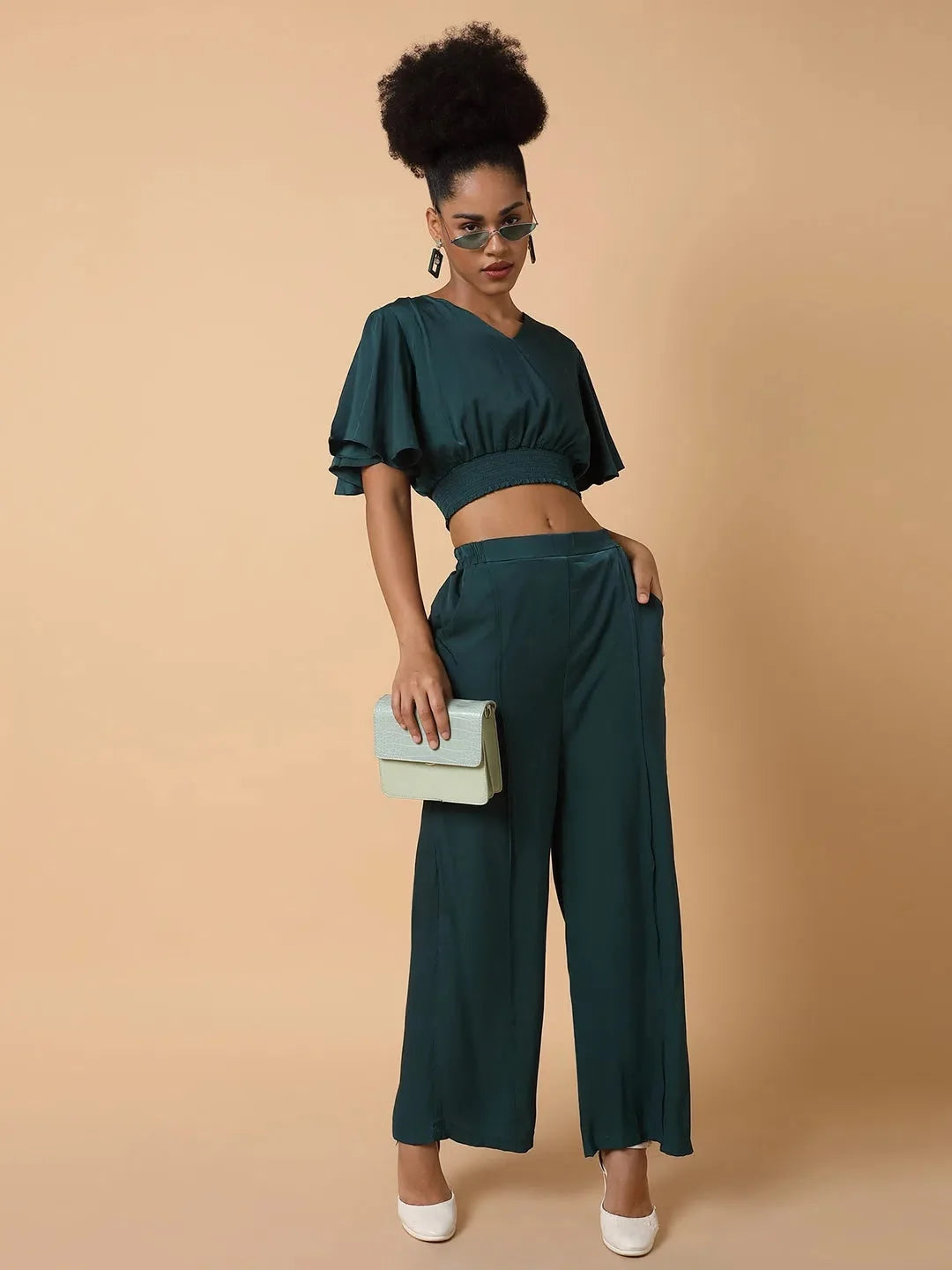 Green Solid Co Ords | Women's Viscose Two Piece Sets