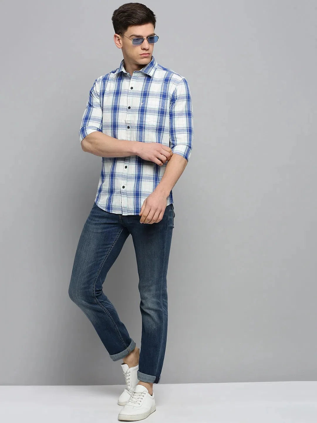 Off-White Checked Mens Shirt | Cotton Casual Shirts