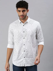 Men White Printed Casual Shirt-CORAPRINT-1114-White
