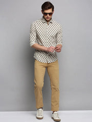 Men Cream Printed Casual Shirt-PEISKOSPRINTS-3415-Cream