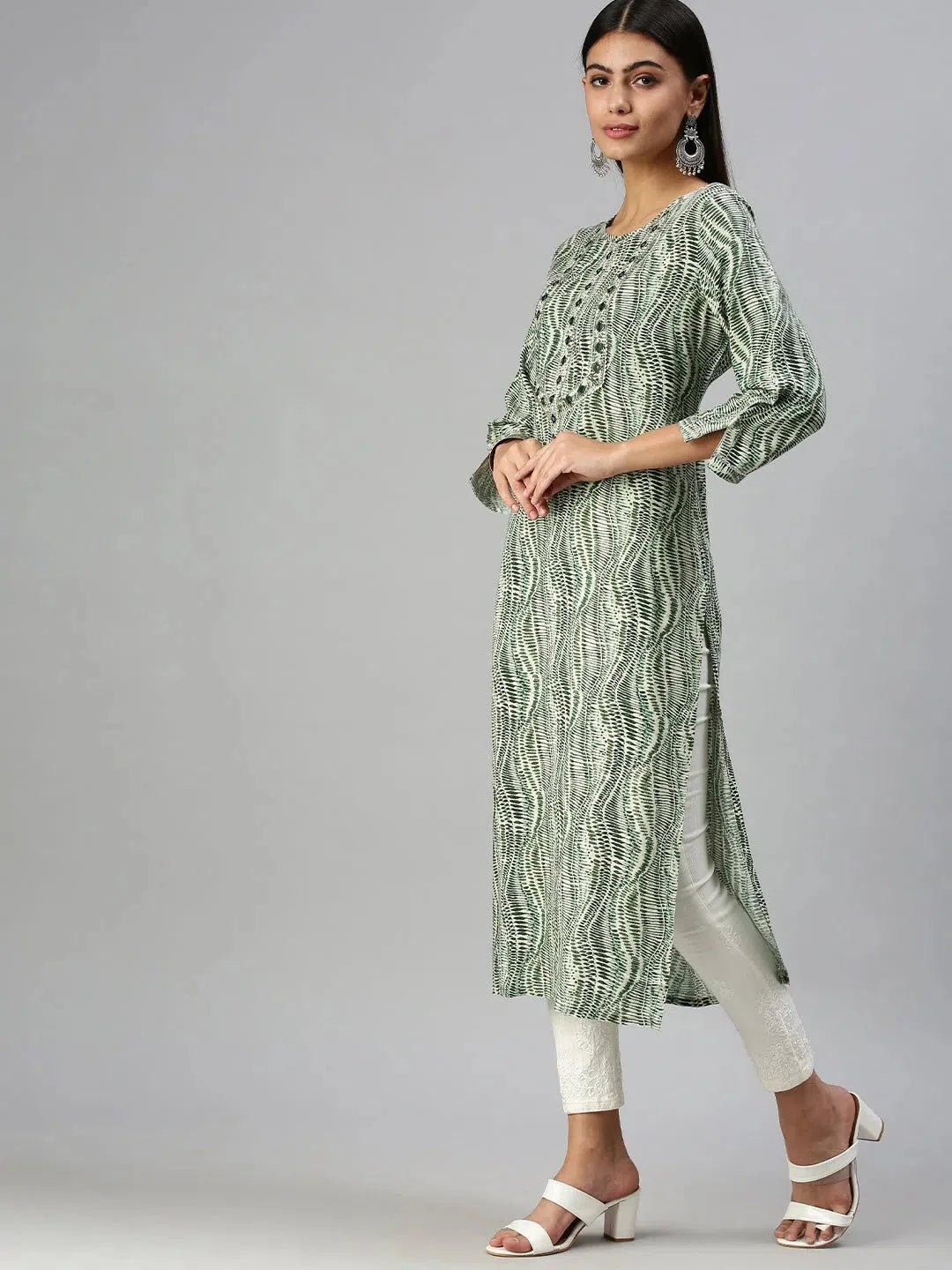 Beige Printed Cotton Kurta - Indian Kurta for Women Online