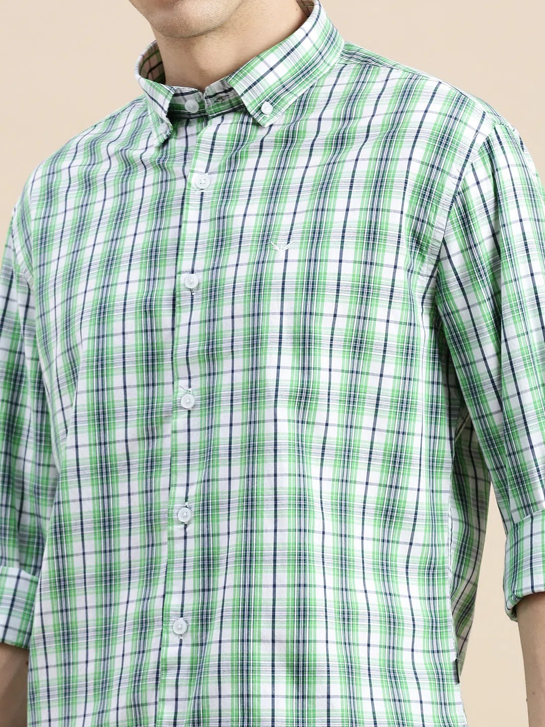Green Checked Mens Shirt - Cotton Formal Shirts | DesiQlo