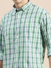 Men Green Checked Casual Shirt-GROVER-1121-Green