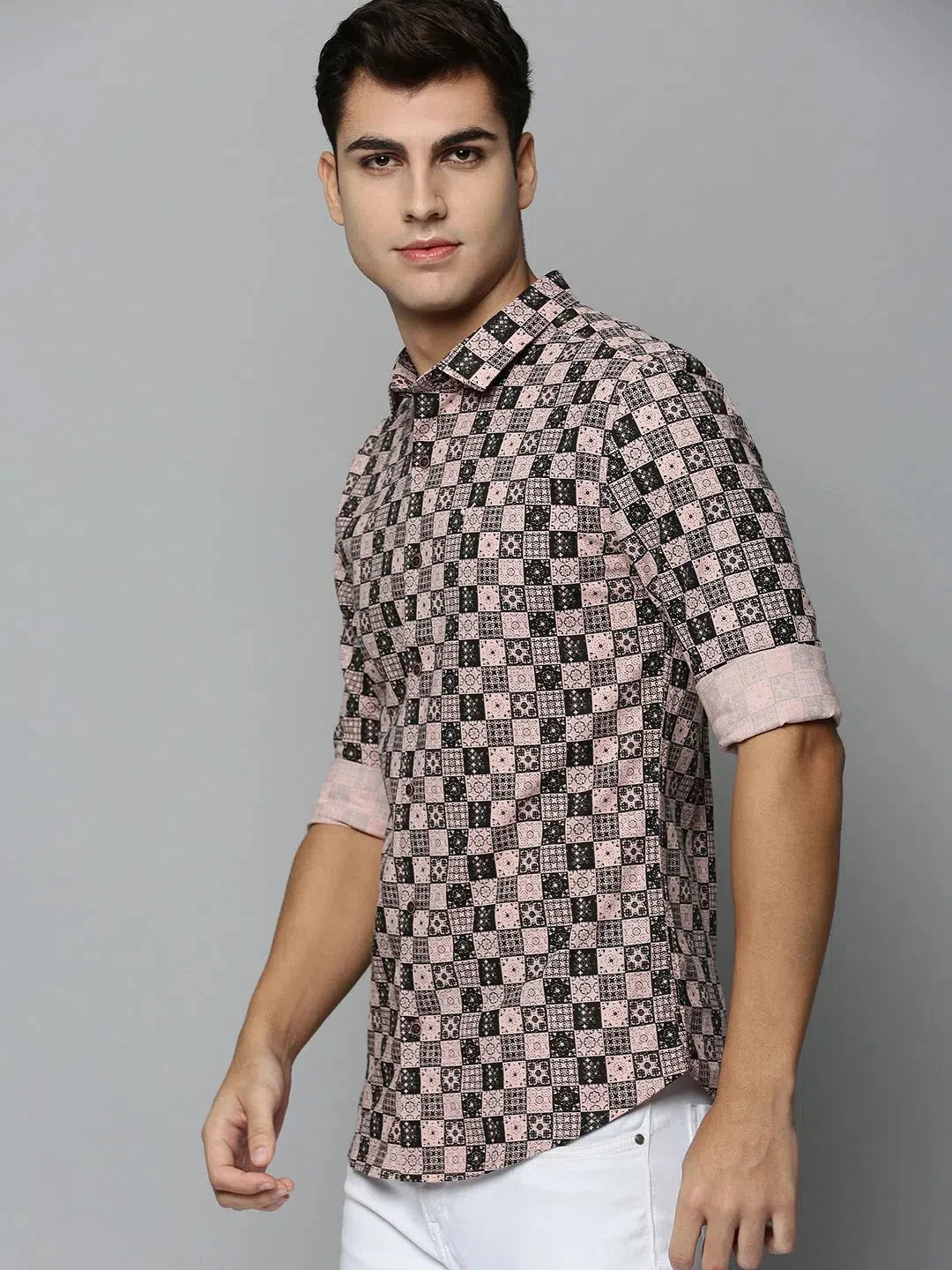 Peach Printed Mens Shirt - Trendy Cotton Beach Shirts