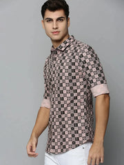 Men Peach Printed Casual Shirt-HARPERPRINT-1690-Peach
