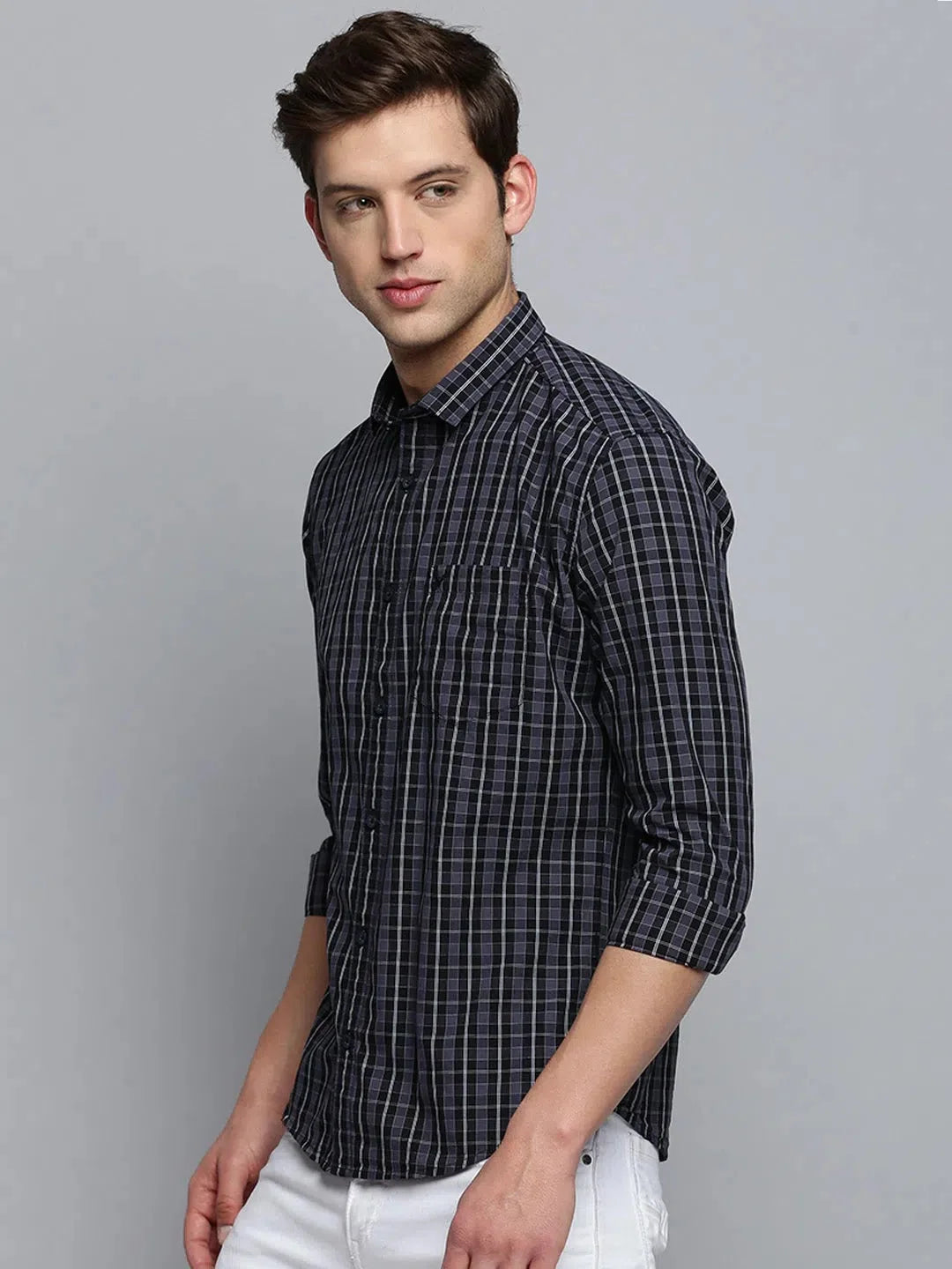 Vibrant Black Checked Mens Shirt - Cotton Casual Shirt | DesiQlo