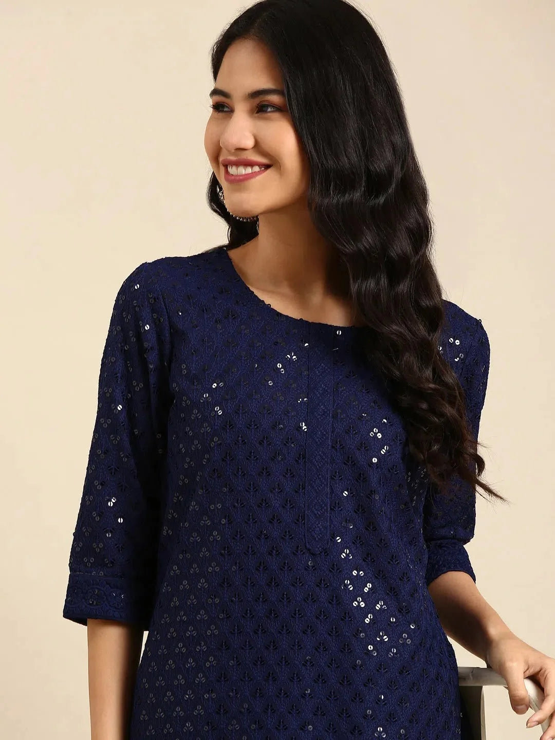 Blue Embroidered Kurta | Cotton Indian Kurtas | DesiQlo