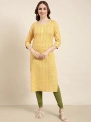 Women Straight Yellow Floral Kurta-ON-770-Yellow