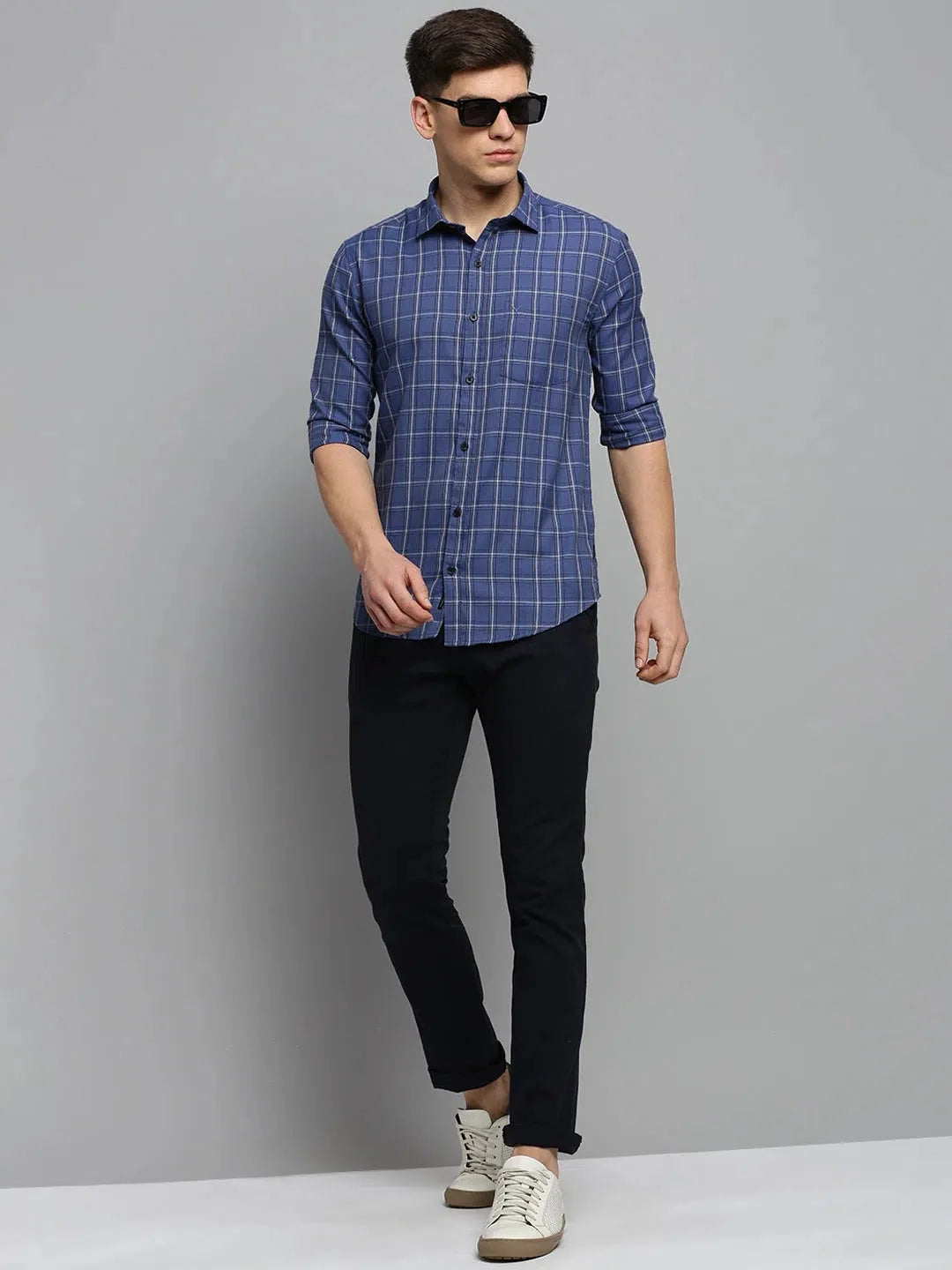 Blue Checked Mens Shirt | Stylish Cotton Formal Shirts